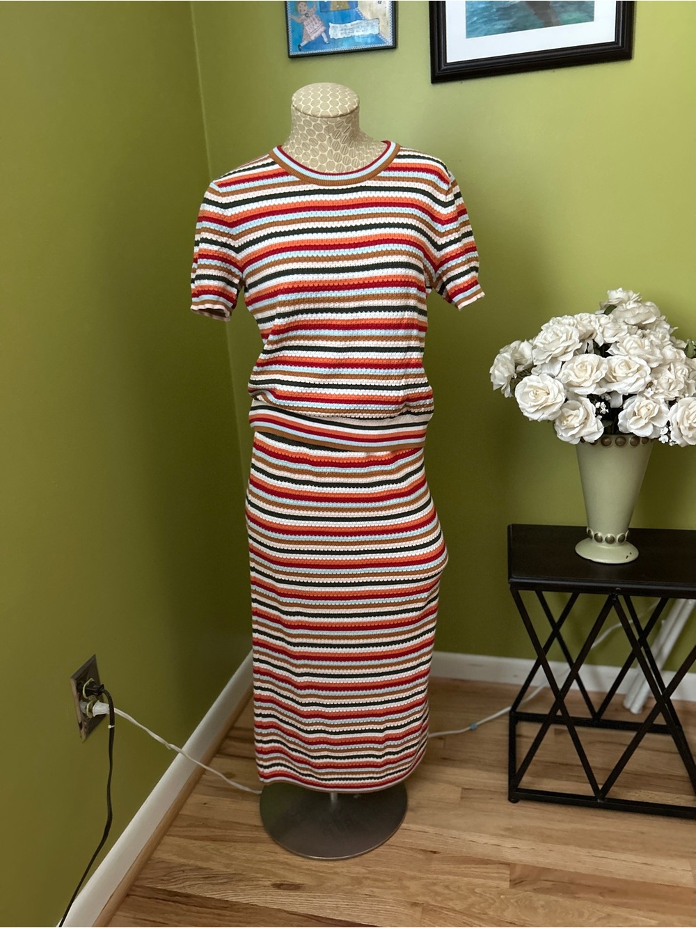 Zara Striped Crewneck Sweater, short sleeves, and Skirt - Picture 3 of 3
